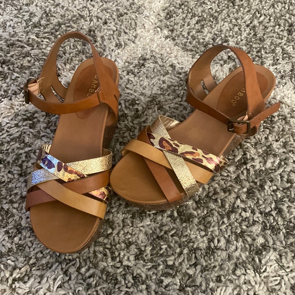 Bamboo metallic- leopard wedge, platforms